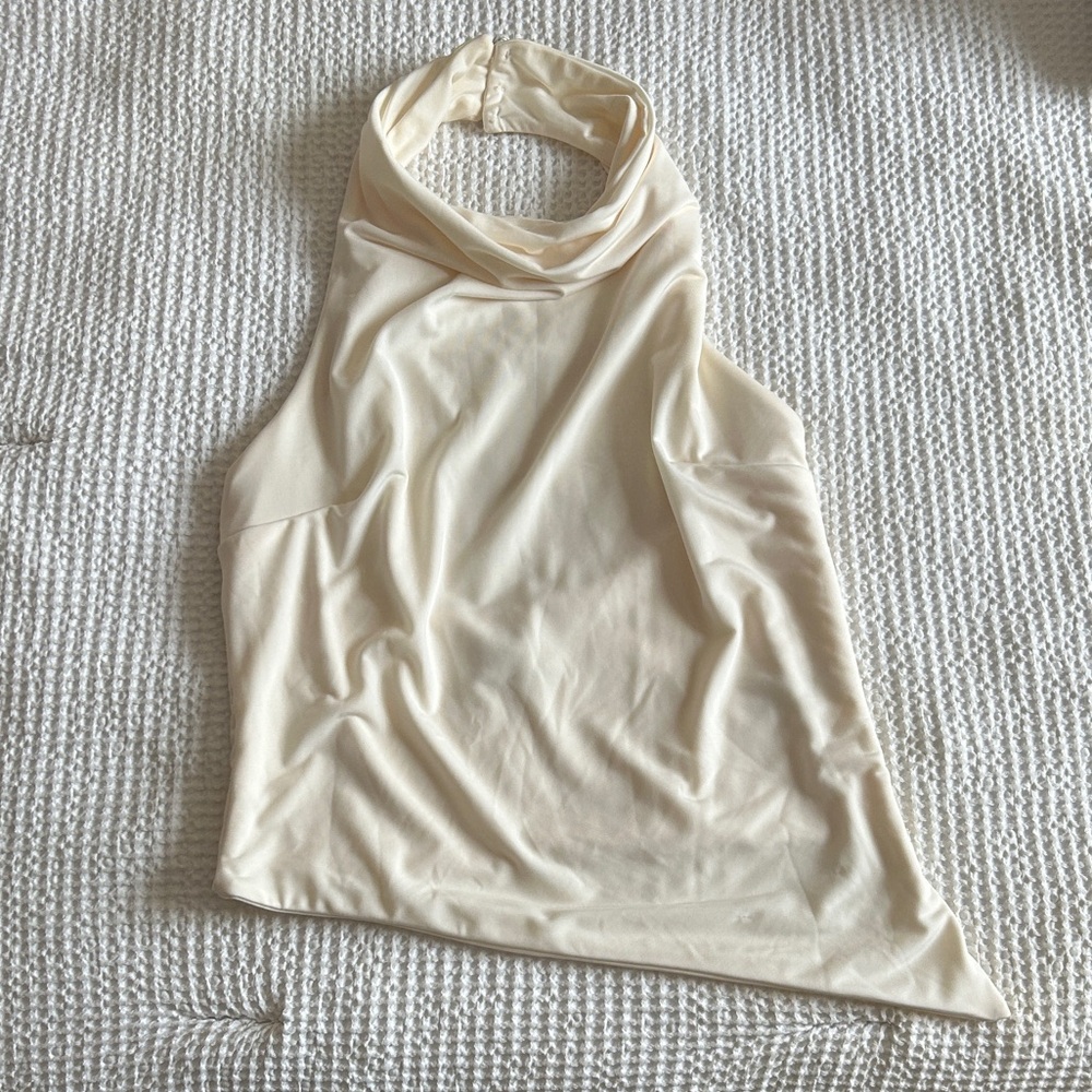 Meshki Cream Cowl Neck Sleeveless Sweater